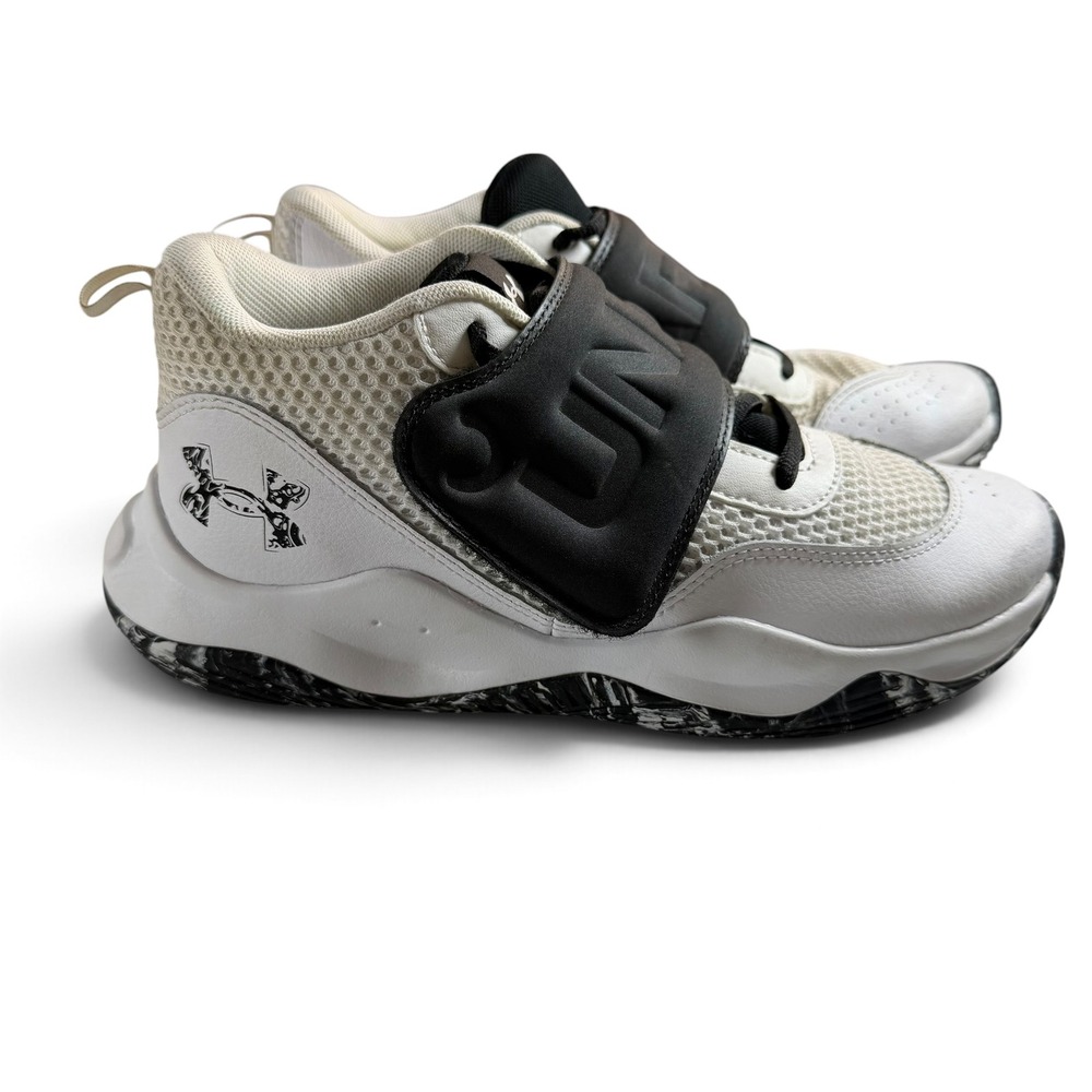Under Armour Youth Basketball Shoes White Black Mid Strap 3026637-101 Size 7Y